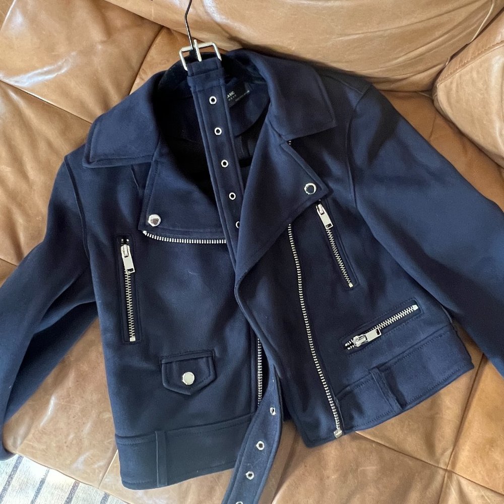 ZARA Navy Suede Moto Jacket